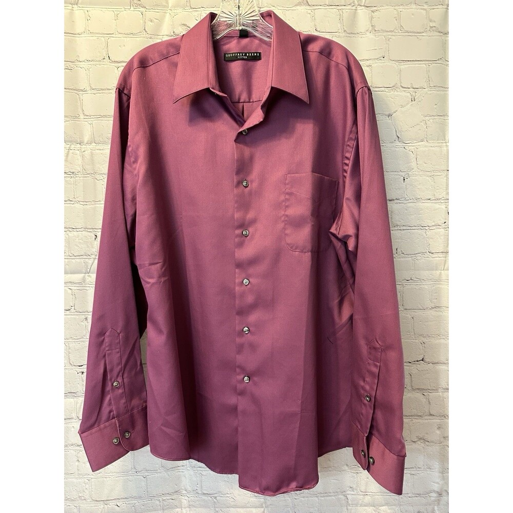 Geoffrey Beene Mens Purple no-iron Collared Long Sleeve Dress Shirt Size 17”